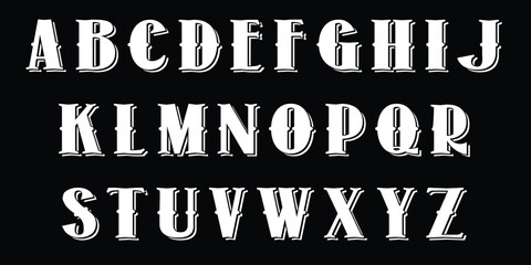 Full set of vintage-style western alphabet letters on black background, clean white font with decorative spurs, typography. © SaHeD