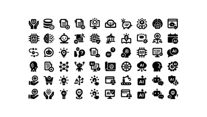Obraz premium Compact icon collection for technology systems, digital interface, and web applications.