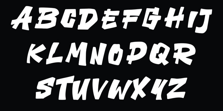 Hand drawn playful alphabet featuring thick slanted white letters with irregular shapes for casual graphic design work.