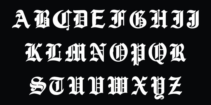 Alphabet with old english gothic font. traditional medieval typeface for vintage and historical designs.