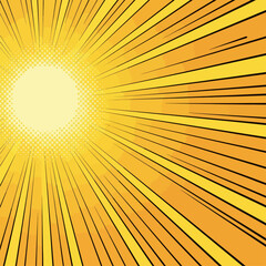 Obraz premium Vibrant yellow sunburst illustration radiates energy with dynamic lines