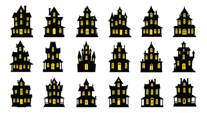 Haunted House Silhouettes Collection - Spooky Halloween Buildings
