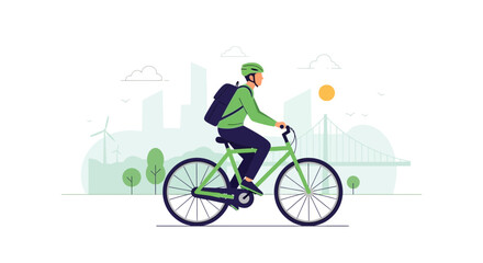 Fototapeta premium Man cycling in city, urban nature, ecological transport, sustainable lifestyle