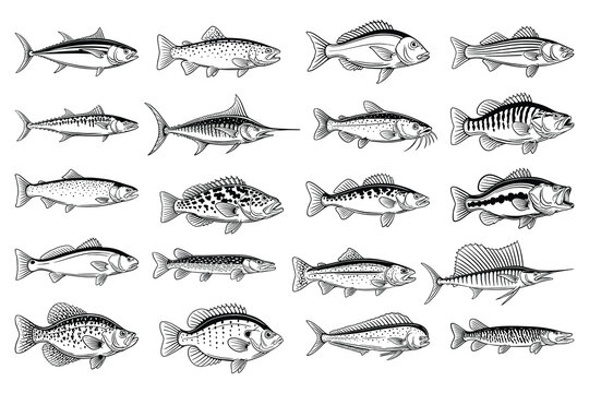 Freshwater and Saltwater Fish Illustration Vector