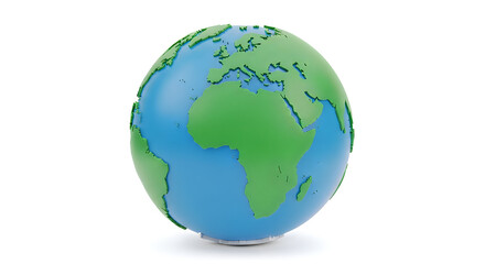 Obraz premium A colorful globe representing the Earth with blue oceans and green continents on a white background