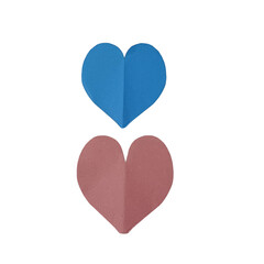 Obraz premium Two paper hearts in blue and pink colors