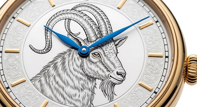 Luxury watch with ram illustration face.