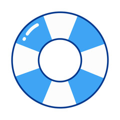 青と白の配色でデザインした浮き輪のシンプルなフラットイラストです。 海水浴、プール、夏休み、レジャーなど夏のシーンを爽やかに表現しています。 © Shousei