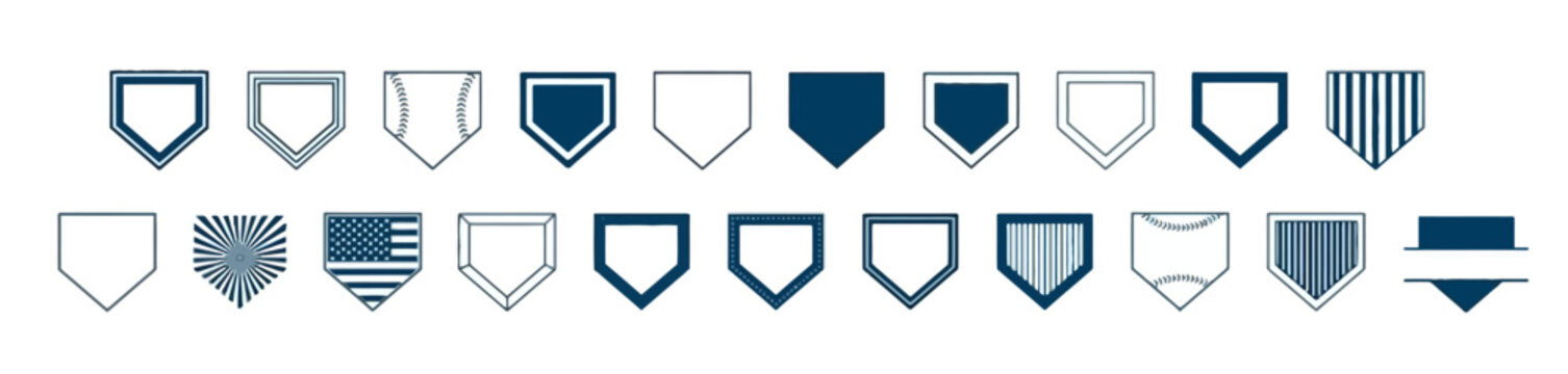 Set of baseball home plate icons with various graphic styles and patterns