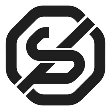 Black and white letter S in octagon shape symbol icon graphic icon
