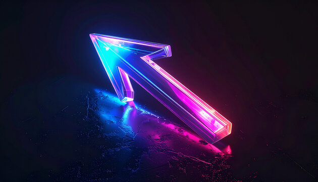 neon arrow sign glowing pink blue light
