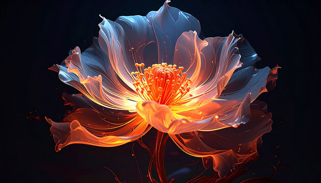Glowing Flower with Orange Center and Petals