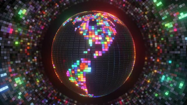 Vibrant Digital Pixel Globe Tunnel 4K Generative AI