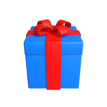 A vibrant blue gift box adorned with a bright red ribbon and bow, perfect for any celebration or special occasion, isolated on a clean white background