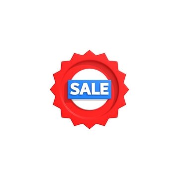 Red starburst badge with blue rectangle and 'SALE' text, symbolizing discount and promotion, ideal for marketing campaigns