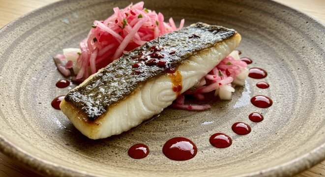 Gourmet Pan-Seared Fish Fillet with Pickled Radish Salad