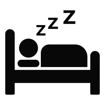 Sleeping person lying in bed with zzz above head icon symbol icon