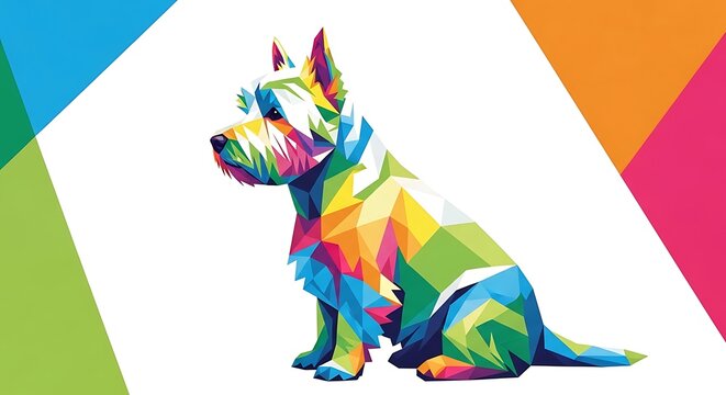 Colorful low poly dog illustration
