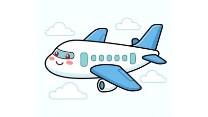 Naklejka premium Cute Airplane Flying in Sky with Clouds