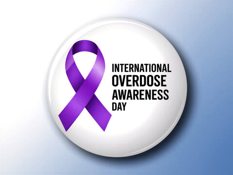 International overdose awareness day purple ribbon badge for health campaigns and social awareness events