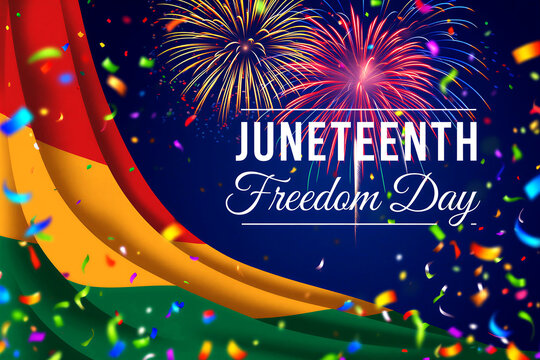 Vibrant juneteenth freedom day celebration with colorful fireworks and festive confetti explosion display