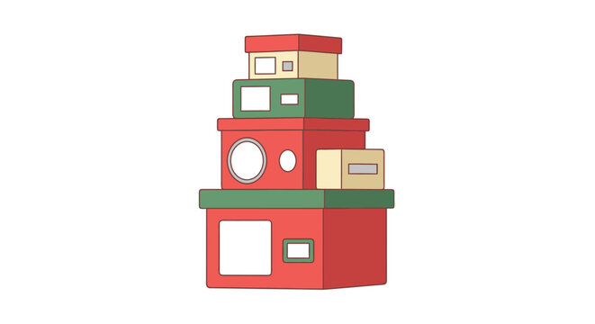 Whimsical stacked present boxes in festive red and green hues create a delightful visual for celebrations and gift giving occasions representing excitement and anticipation colorful packaging