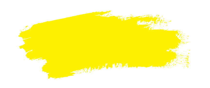 Bright yellow paint brush stroke texture on white background