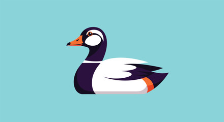 Naklejka premium Detailed illustration of a duck swimming on a light blue background, showcasing natural wildlife in a simplified and clean artistic style.