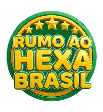 Selo Rumo ao Hexa Brasil Escudo Redondo em 3D