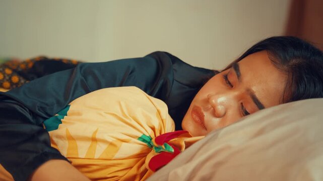 Sad Woman Having Insomnia Lying Awake on Bed