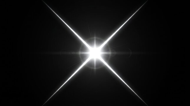 High-intensity white star lens flare effect with prominent four-point spikes on a black background.