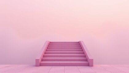 Obraz premium Minimalist pink staircase leading upwards against a pink wall and tiled floor.