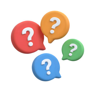 Colorful question mark speech bubbles isolated on transparent background