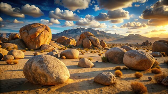 Set of massive boulders in a dry desert landscape