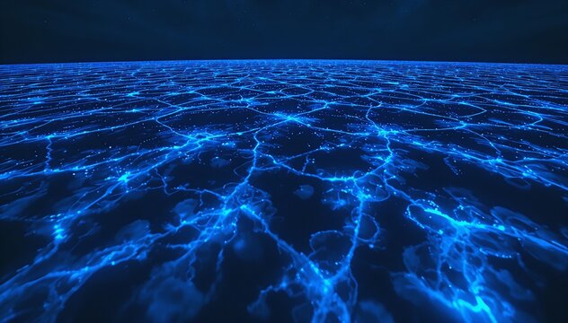 Deep Ocean Bioluminescent Plankton Bloom Night Blue Glow Marine Science