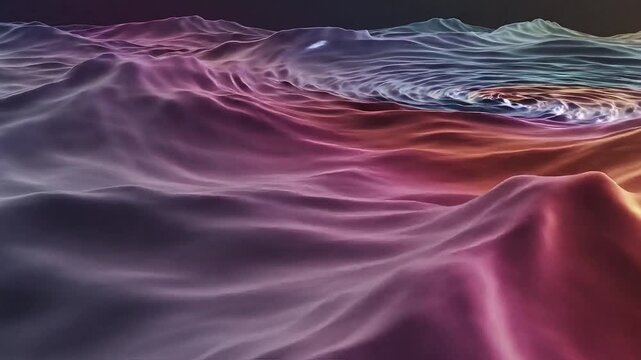 Abstract undulating waves of color create a surreal, flowing landscape.