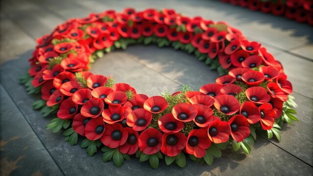Red poppy wreath commemorating 80 years since the end of world war ii