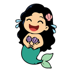 A cute mermaid icon element with a simple design, friendly and adorable expression, and clean vector style, perfect for stickers, decorations, and cheerful fantasy ocean themes. © rokhmatulloh