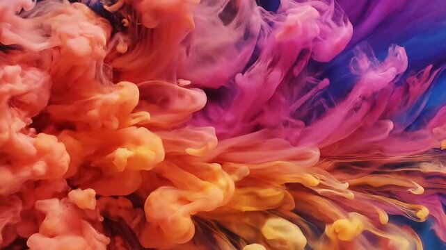 Colorful ink swirls and clouds of pigment bloom in water creating abstract, dynamic patterns.