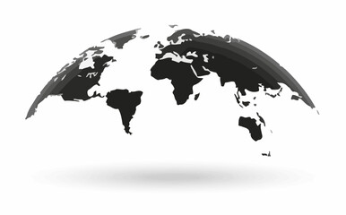 Naklejka premium Black and white world map globe icon with soft drop shadow