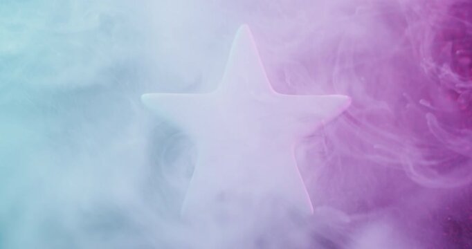 Glitter star. Vapor texture. Defocused red purple blue color stone steam constellation geometric smoke on abstract art bokeh background.