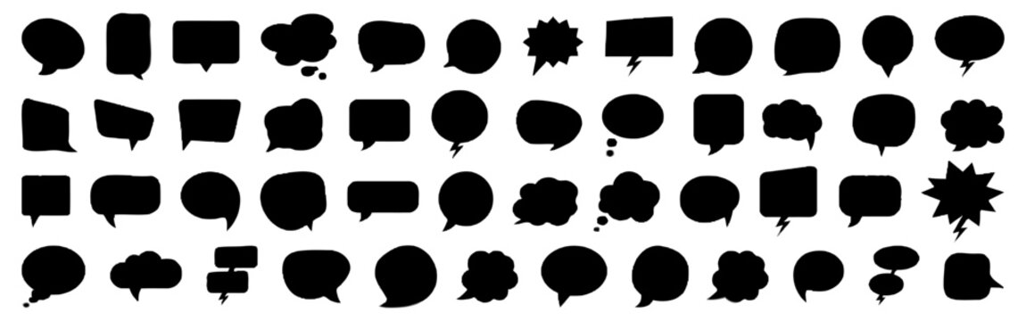 Black speech bubble silhouette collection for comic design elements