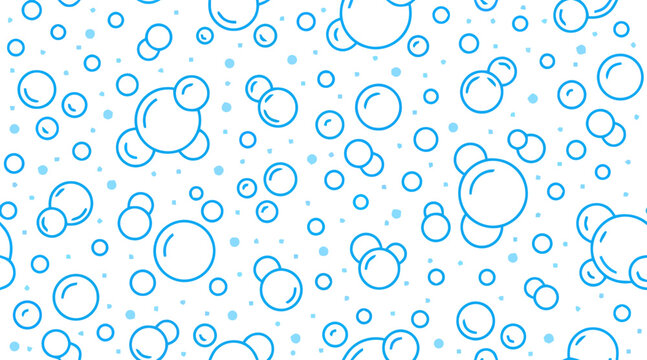 Blue soap bubbles seamless pattern on white background