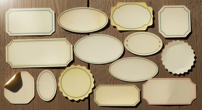 Collection of various green and white labels