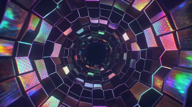Perspective View of an Iridescent Geometric Tile Tunnel 4K Generative AI