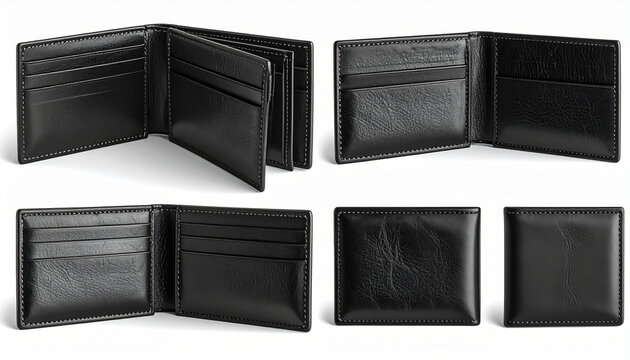 Black leather wallets isolated on white