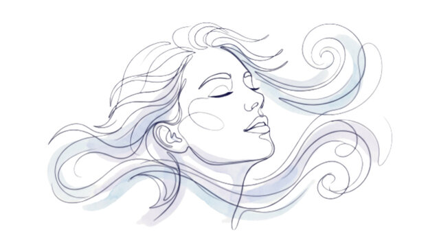 Abstract Face Wind Flow Minimalist Sensory Continuous Line Illustration