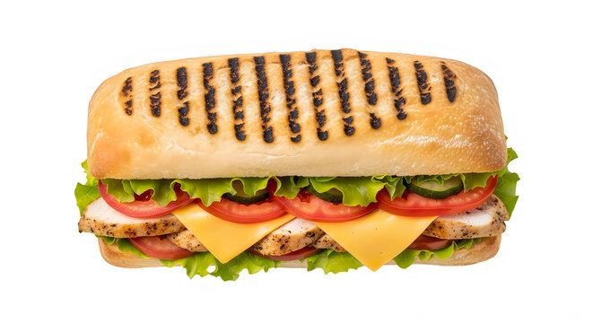 Grilled chicken panini sandwich isolated on transparent background