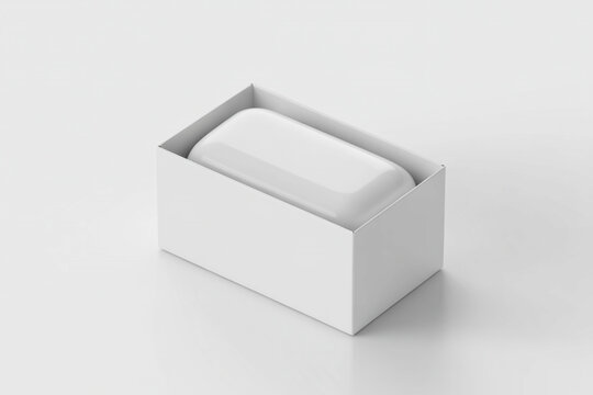 White soap bar, rectangular soapbox, minimalistic bathroom, product display