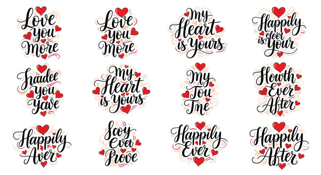 Romantic Quotes Collection, Love Sayings, Heart Graphics - Vector Art